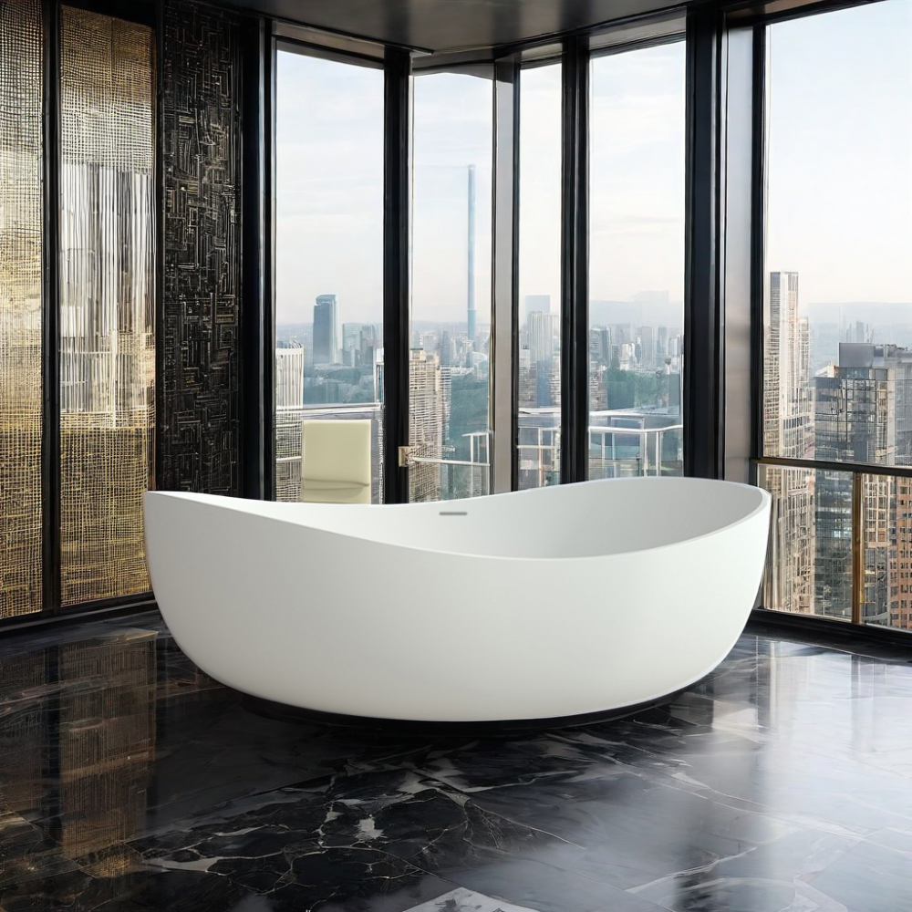 Black artificial marble bathroom tub two person large size freestanding solid surface composite stone resin bathtub