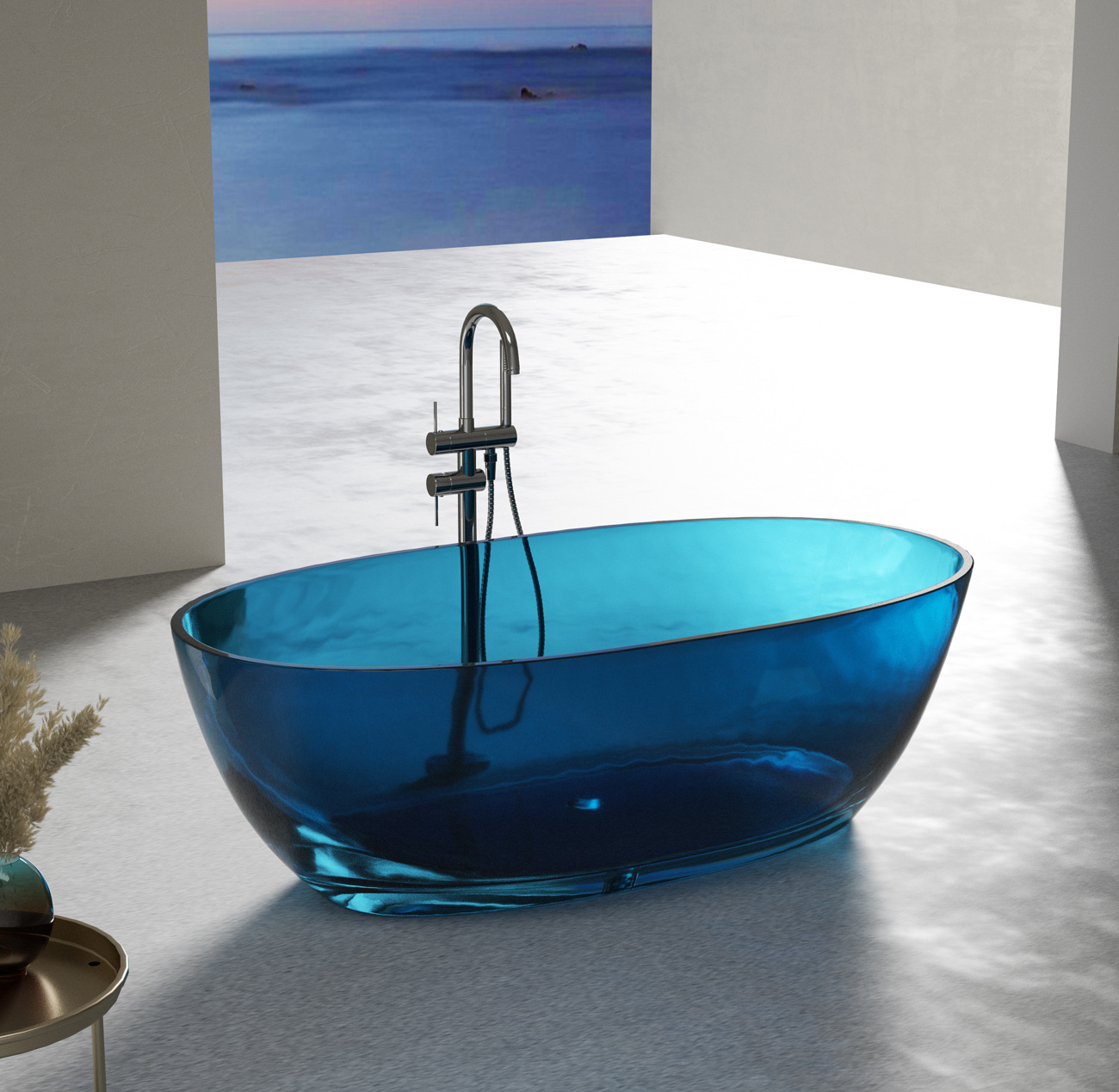 Crystal clear resin bathtub artificial stone free standing bathtub oval transparent freestanding bathtub acrylic stone bath tub