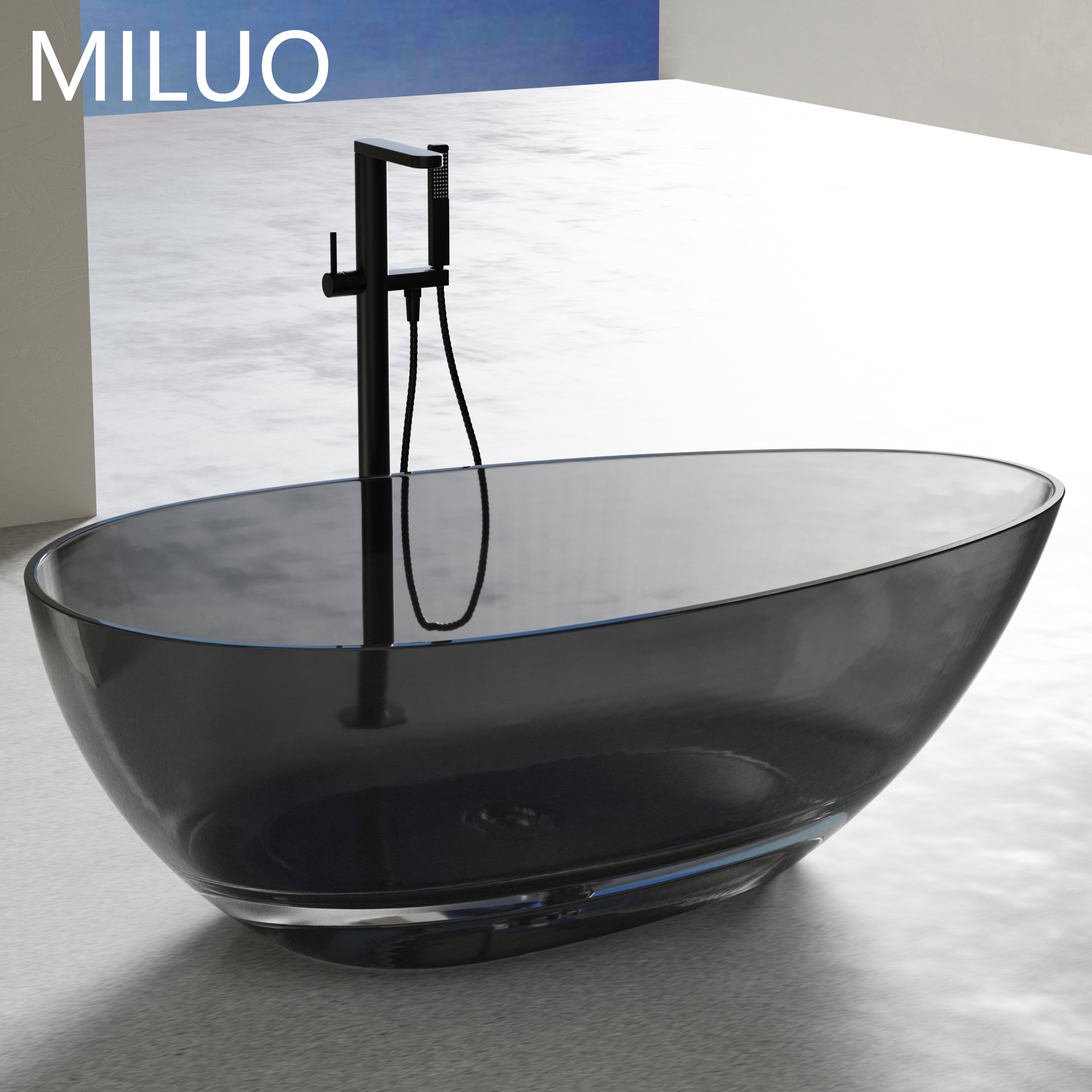 Modern Acrylic Resin Solid Surface Freestanding Bathtub Transparent Polyester Stone for Soaking Bathroom Tub Modern Design Style