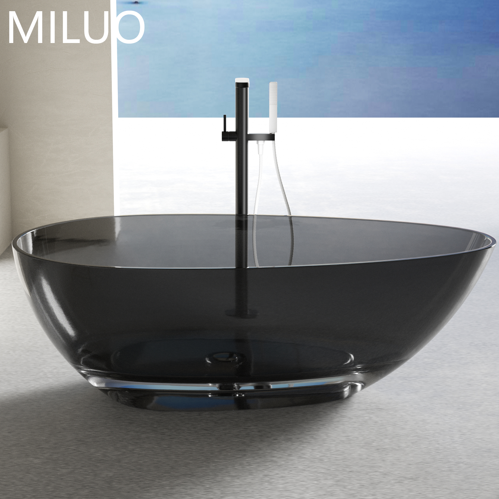 Modern Acrylic Resin Solid Surface Freestanding Bathtub Transparent Polyester Stone for Soaking Bathroom Tub Modern Design Style