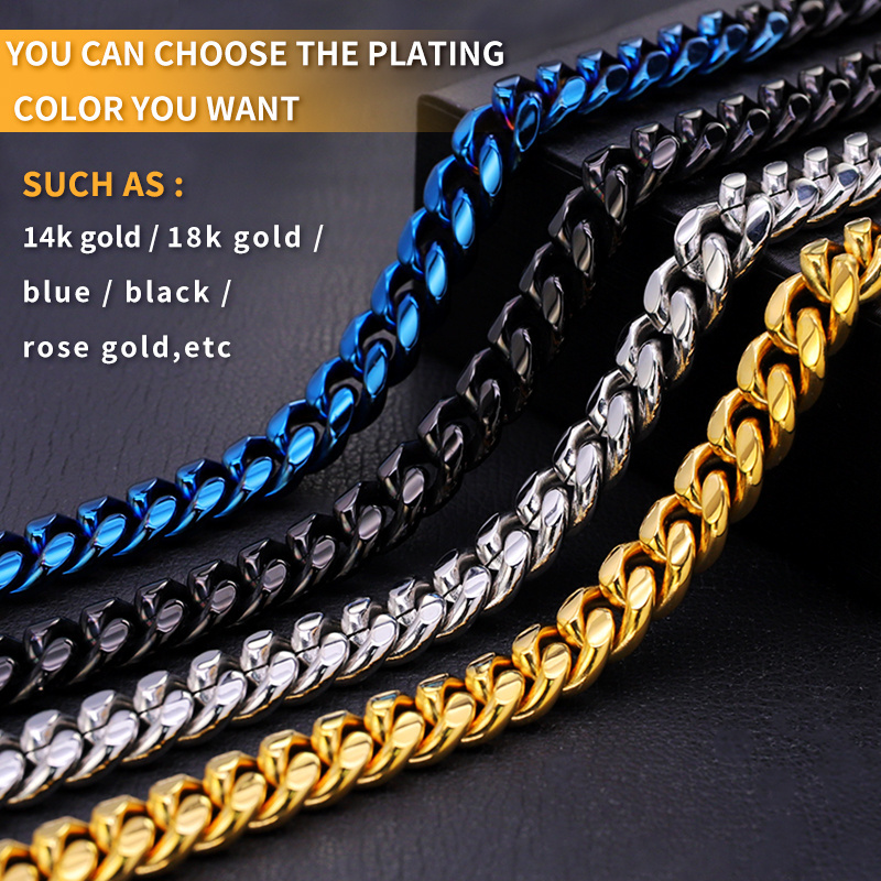 Custom pvd 18k Gold Plated rose gold black blue rainbow Stainless Steel Link Jewelry Necklace cuban Chain for men