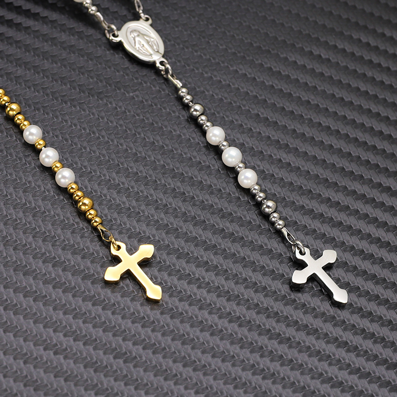 Wholesale Stainless Steel Catholic Religious Articles Rosary Necklace Jewelry Pearl Prayer Beads Chain Rosary Necklaces