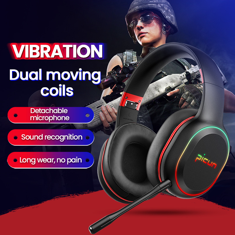 Picun P80X LED RGB Breathing Light Bluetooth Game Headphone Mobile Headset Gaming Wireless