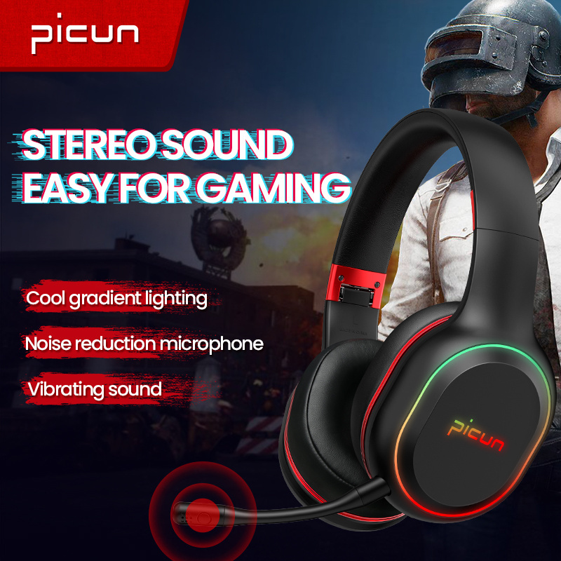 Picun P80X LED RGB Breathing Light Bluetooth Game Headphone Mobile Headset Gaming Wireless