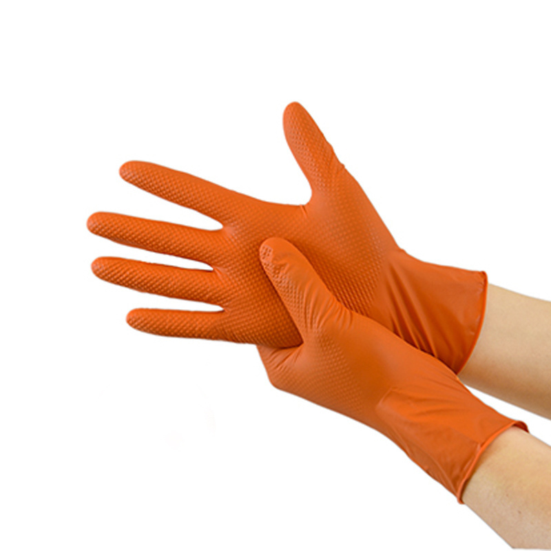 Waterproof working disposable nitrile glovees diamond powder free orange work glovees