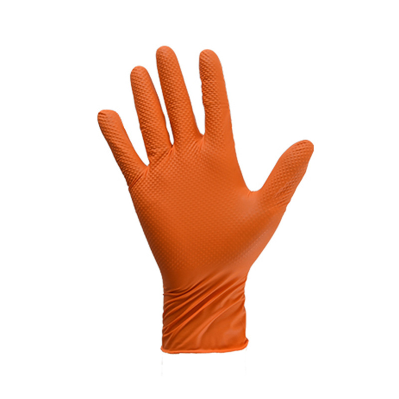 Waterproof working disposable nitrile glovees diamond powder free orange work glovees