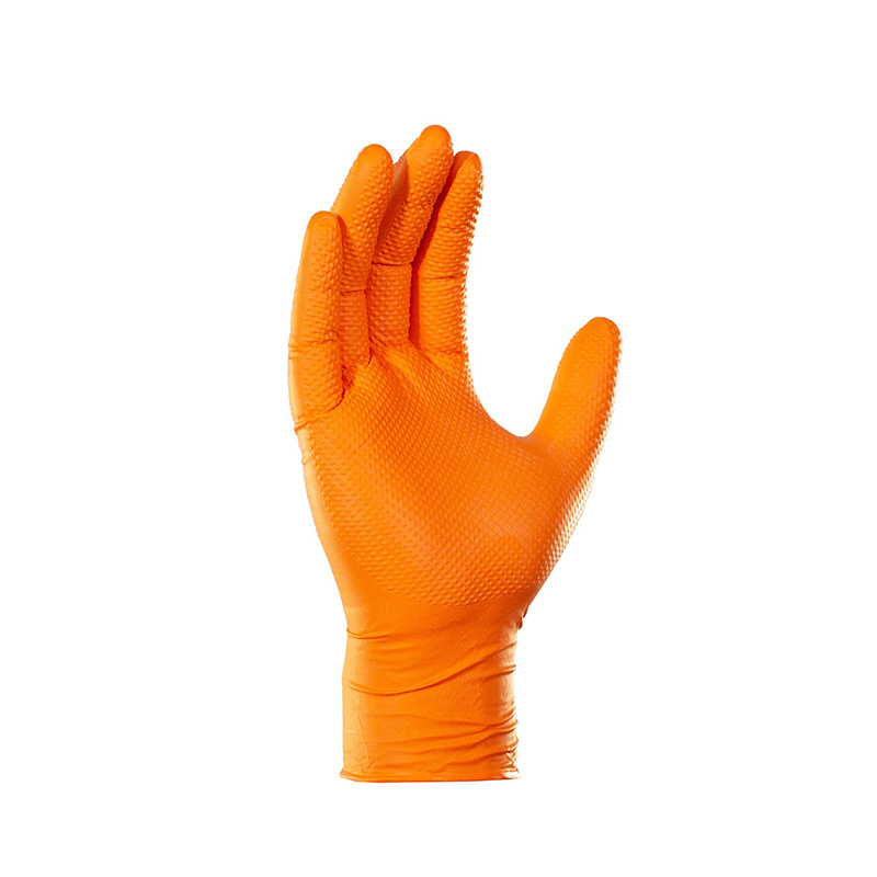 Waterproof working disposable nitrile glovees diamond powder free orange work glovees