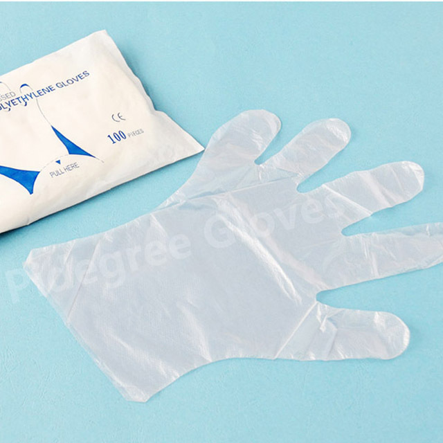 transparent disposable poly glovee bag or box package HDPE, LDPE,TPE,CPE glovee