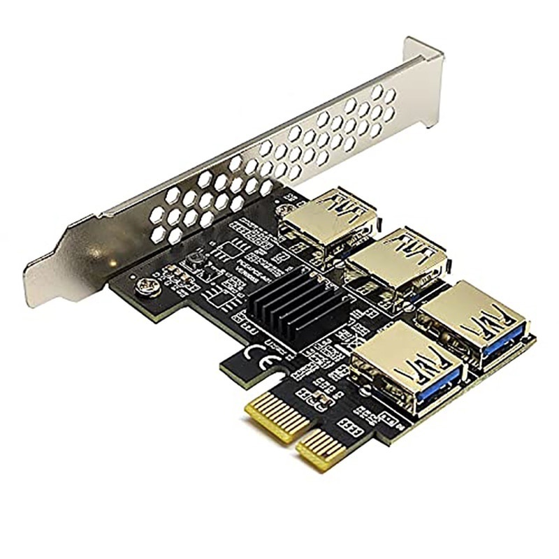 PCI Express Multiplier Riser Adapter, PCIe 1 A 4-16X/e 1X To 4 External USB 3.0