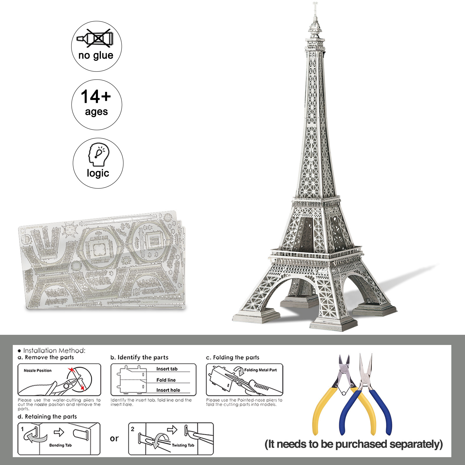 Piececool Famous Landmark Eiffel Tower large puzzle game  intelligence assembling Metal Model Kit 3D Puzzle For Adults