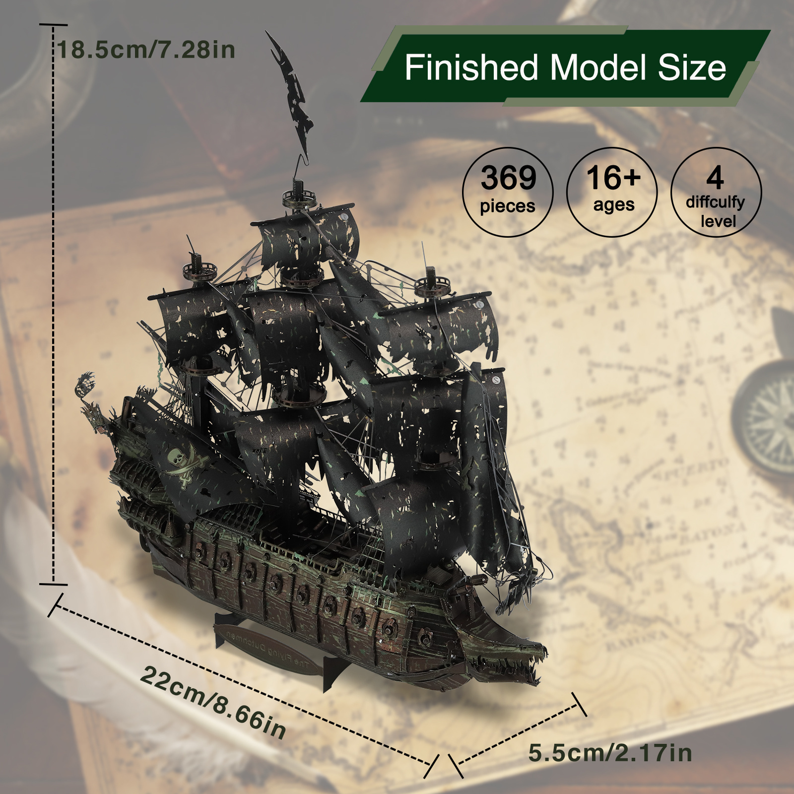 Piececool 3D Puzzles Large Pirate Ship The Flying Dutchman Watercraft Ship Building Toys Model kits for Adults Crafts