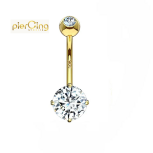 Piercing Stories 14K 18K Solid Gold Round CZ Stones Belly Bottom Ring Navel Bell Button Rings Piercing Jewelry