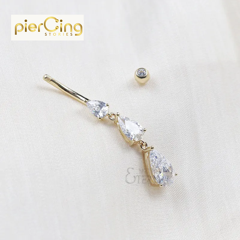 Piercing Stories 14K 18K Solid Gold Prong Set Heart CZ Stone Navel Bottom Belly Button Ring Piercing Jewelry