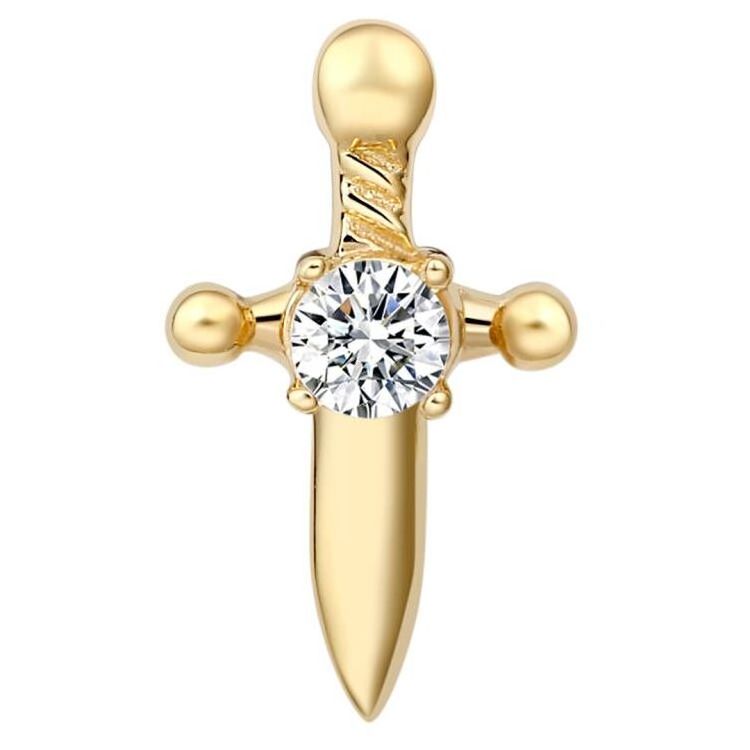 Piercing Stories 14K Solid Gold Sword with CZ Pin Conch Push In Piercing Threadless Earring Jewelry