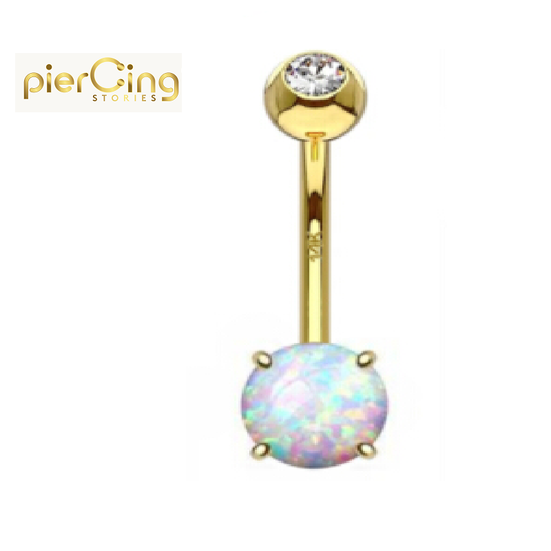 Piercing Stories 14K Solid Gold Round Prong Setting Opal Stones Belly Bottom Ring Navel Bell Button Rings Piercing Jewelry