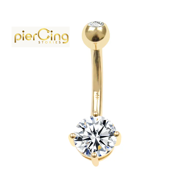 Piercing Stories 14K 18K Solid Gold Round CZ Stones Belly Bottom Ring Navel Bell Button Rings Piercing Jewelry