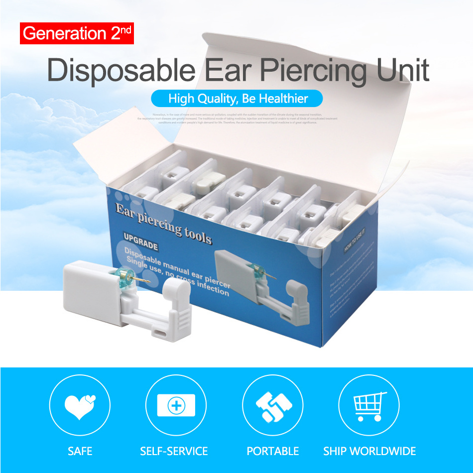 Self Ear Piercing Gun with Gold Plated Small Doudou Ball Studs Personal Ear Piercing tool kit Painless Ear Piercer Disposable