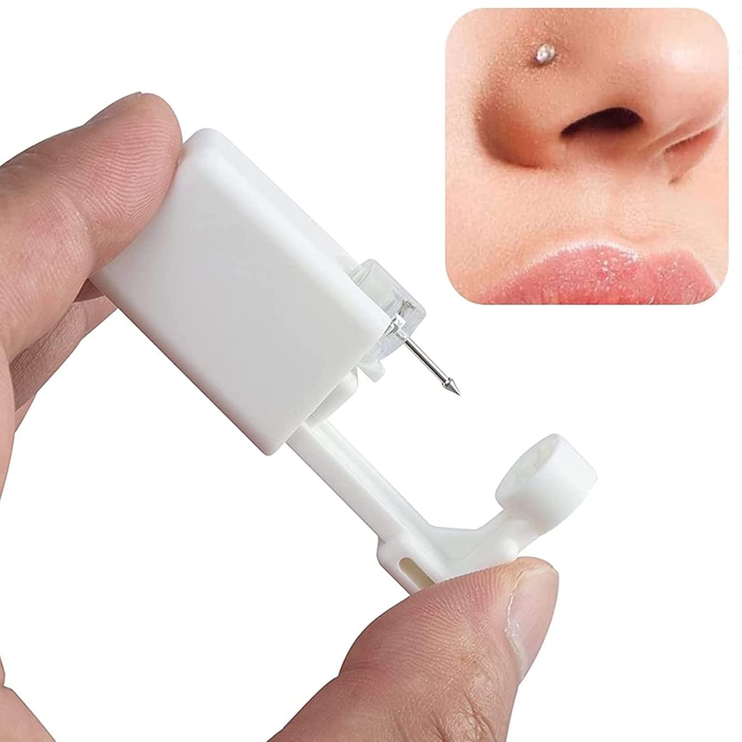 Self Nose Piercing Gun Kit with Built-in White Diamond Studs 2mm Personal Nose Body Piercing tool Unit Piercer Disposable