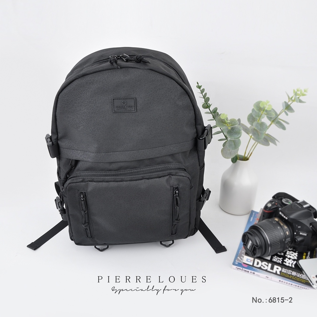 Pierre Loues Brand Men Simple Style High Quality PU Leather Backpack Simple Office Style Backpack Bag Black Waterproof Backpack