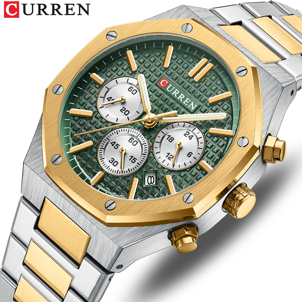 CURREN 8440 Calendar Chronograph Watch Octagon Shape Waterproof Male Quartz Wristwatch Luxury Watches For Men