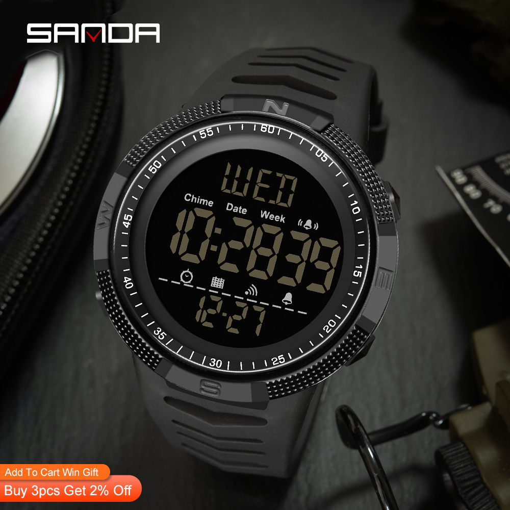 SANDA 6014 50M Waterproof Sports Watch LED Electronic Wristwatches Relogio Masculino Digital Watches Waterproof