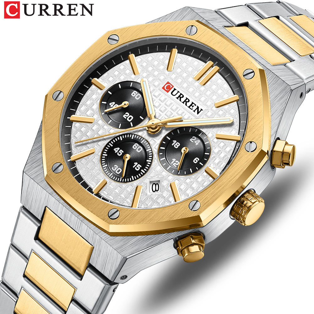 CURREN 8440 Calendar Chronograph Watch Octagon Shape Waterproof Male Quartz Wristwatch Luxury Watches For Men