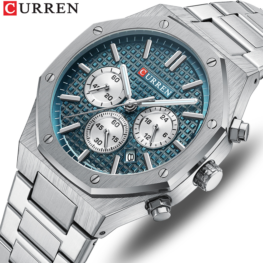 CURREN 8440 Calendar Chronograph Watch Octagon Shape Waterproof Male Quartz Wristwatch Luxury Watches For Men