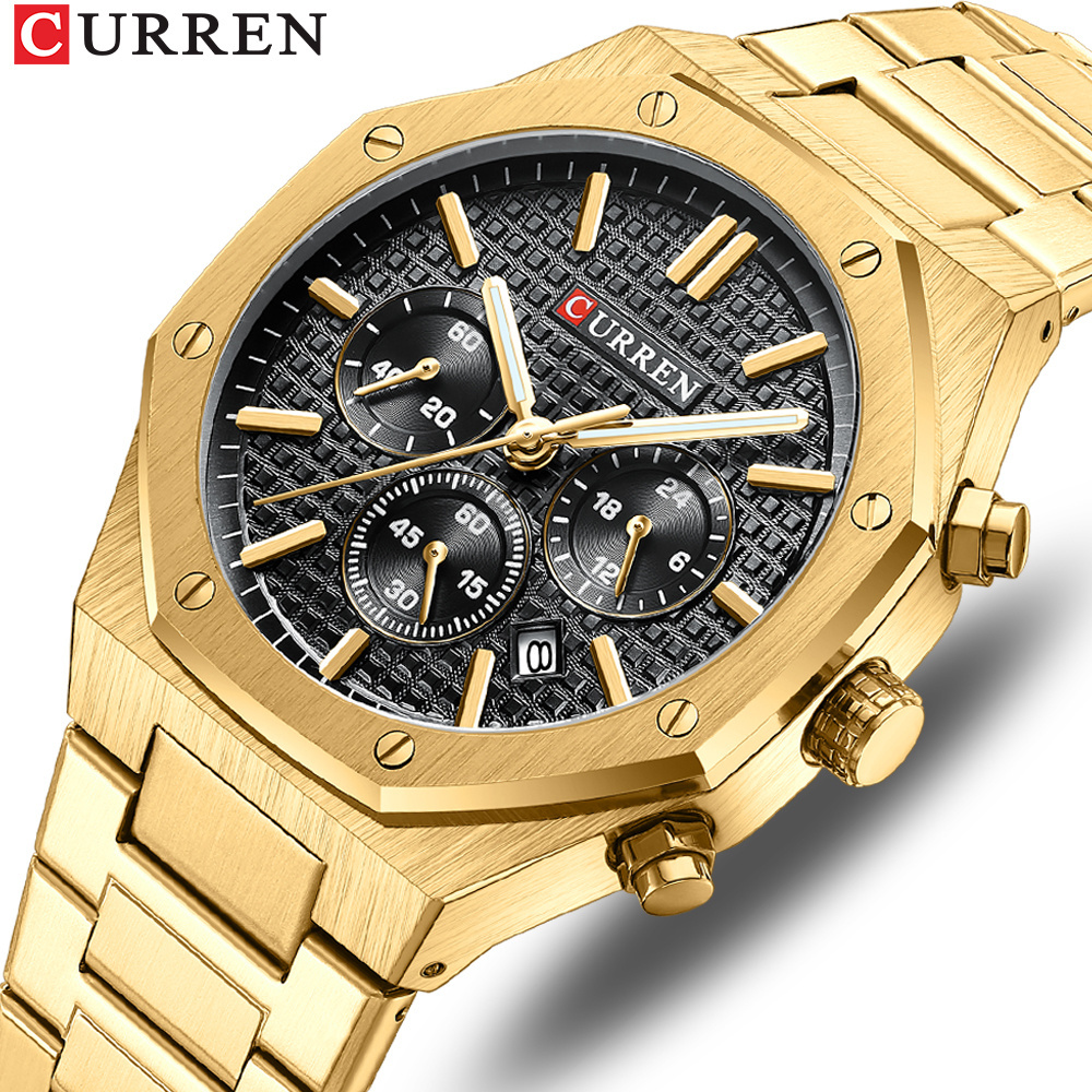 CURREN 8440 Calendar Chronograph Watch Octagon Shape Waterproof Male Quartz Wristwatch Luxury Watches For Men