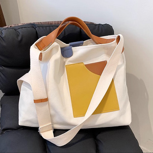 cotton canvas tote bag canvas with leather handles women  canvas reusable grocery shopping bags