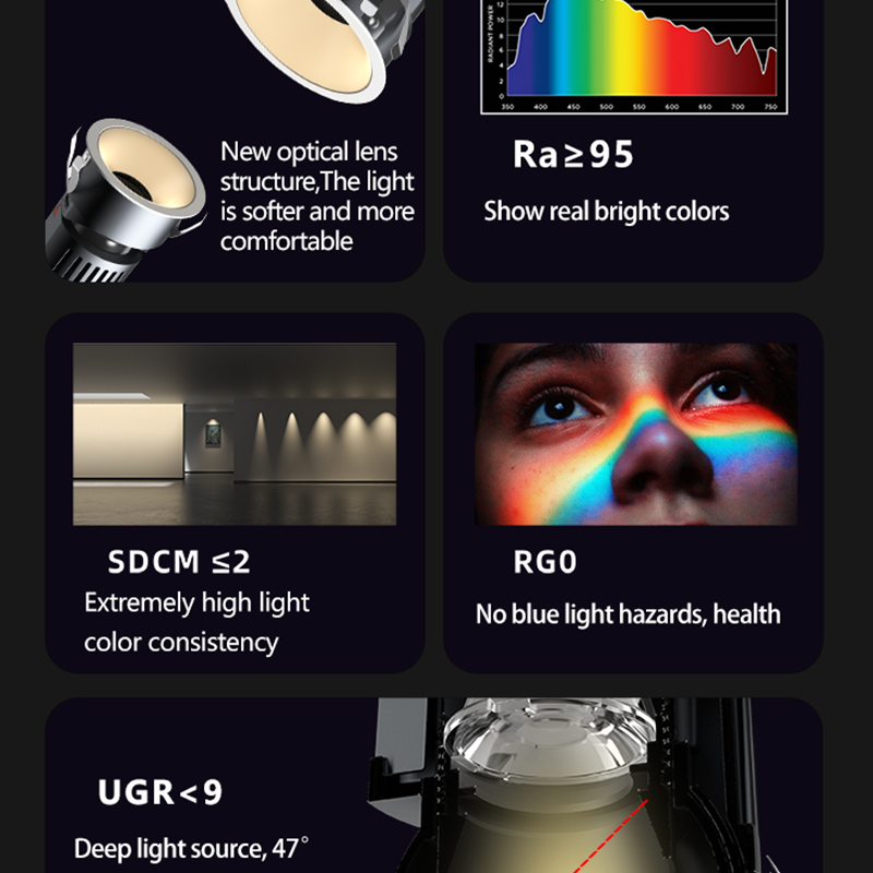 Recessed cob spotlights aluminum housing anti glare adjust down lights design wall washer trimless recessed hotel spot light