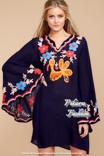 Luxury Summer Embroidery Kaftan Dresses For Women Animal Embroidered Long Sleeve Ethnic Girls Sexy Butterfly Short Dress