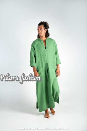 Men's Saudi Thobe Robe Islamic Muslim Jubba Arabic Linen Kaftan Abaya Dress