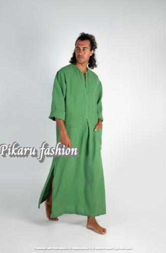 Men's Saudi Thobe Robe Islamic Muslim Jubba Arabic Linen Kaftan Abaya Dress