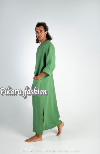 Men's Saudi Thobe Robe Islamic Muslim Jubba Arabic Linen Kaftan Abaya Dress