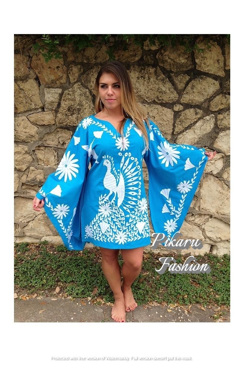 Luxury Summer Embroidery Kaftan Dresses For Women Animal Embroidered Long Sleeve Ethnic Girls Sexy Butterfly Short Dress