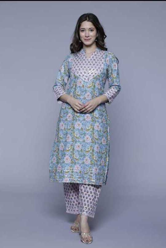 Hot Selling Indian Collection Printed Kurtis Floral Long Sleeve V-Neck Kurti With Pant Women 3 Set