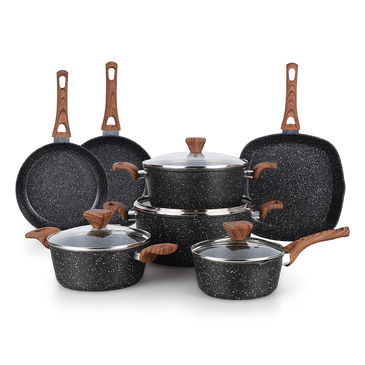 Hot selling non stick cookware set pot and pan cooking ware marble coating