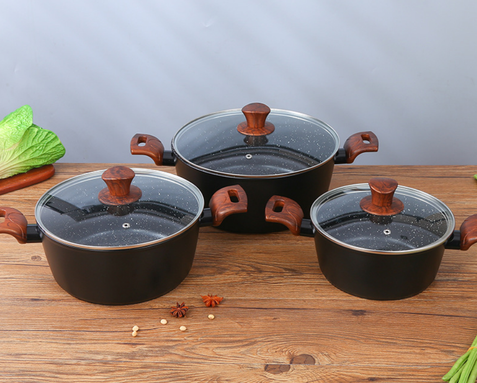 Hot selling non stick cookware set pot and pan cooking ware marble coating