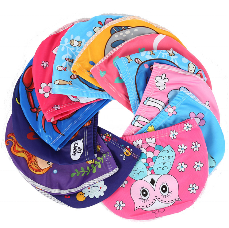 Kids Swimming Cap Cute Cartoon Fabric Swimming Pool Water Sport Protect Ears Hat Boys Girls Swim Bathing Hats Caps