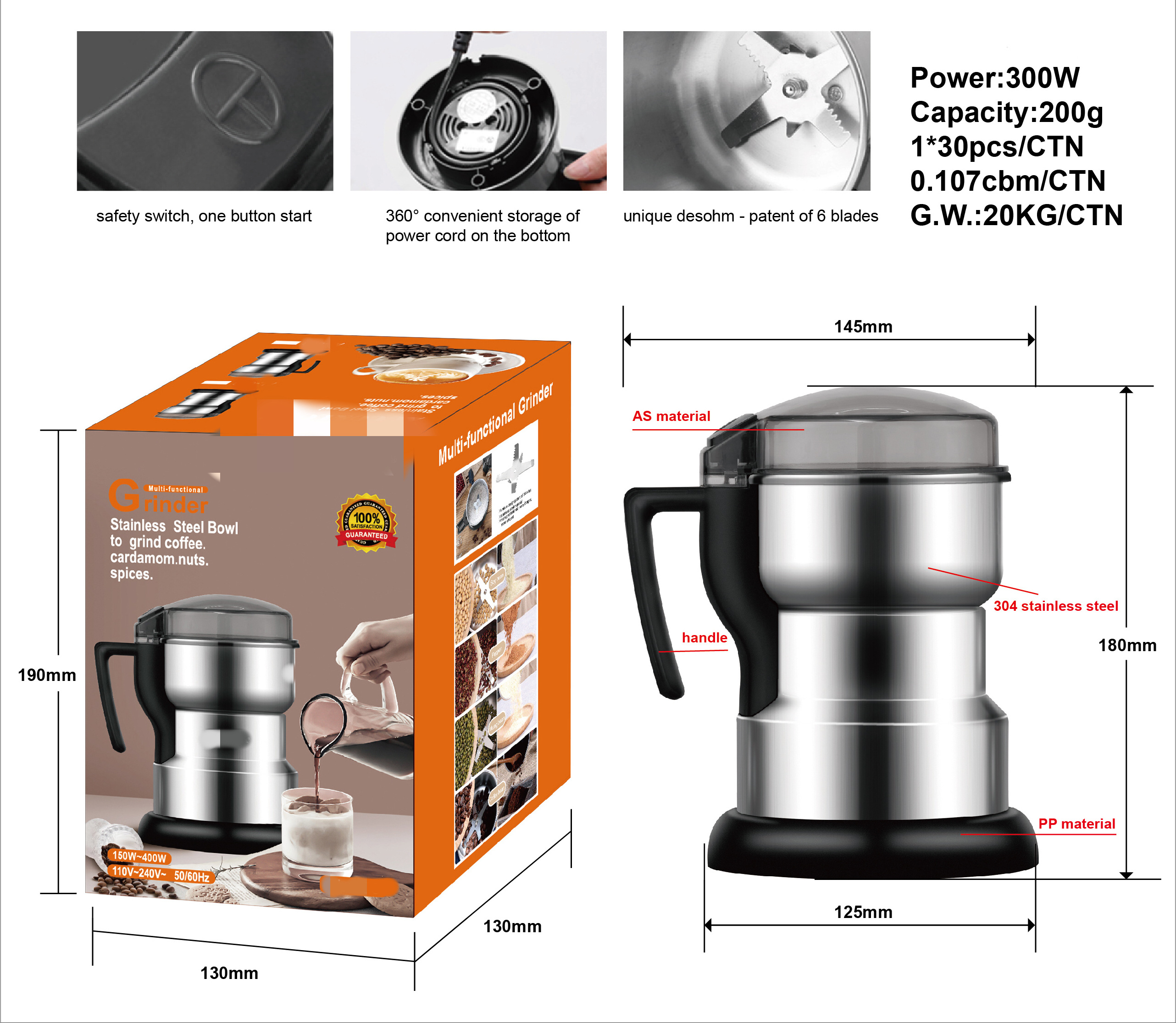 mixer grinder for coffee beans, grains, pills, spices, herbs Hidden power cord widened commercial coffee grinder kitchen mixer