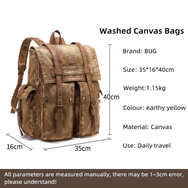 Customized wholesale coffee vintage back pack bag male drawstring rucksack hipster school man canvas leather backpack for men