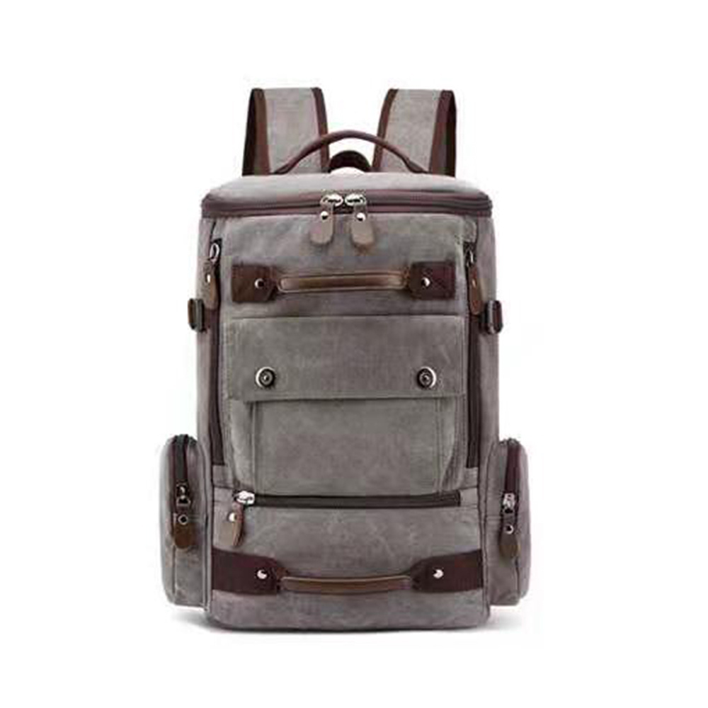 Hot sell custom 16oz canvas men rock climbing backpack vintage rucksack high quality durable leather hiking backpack bags 50L