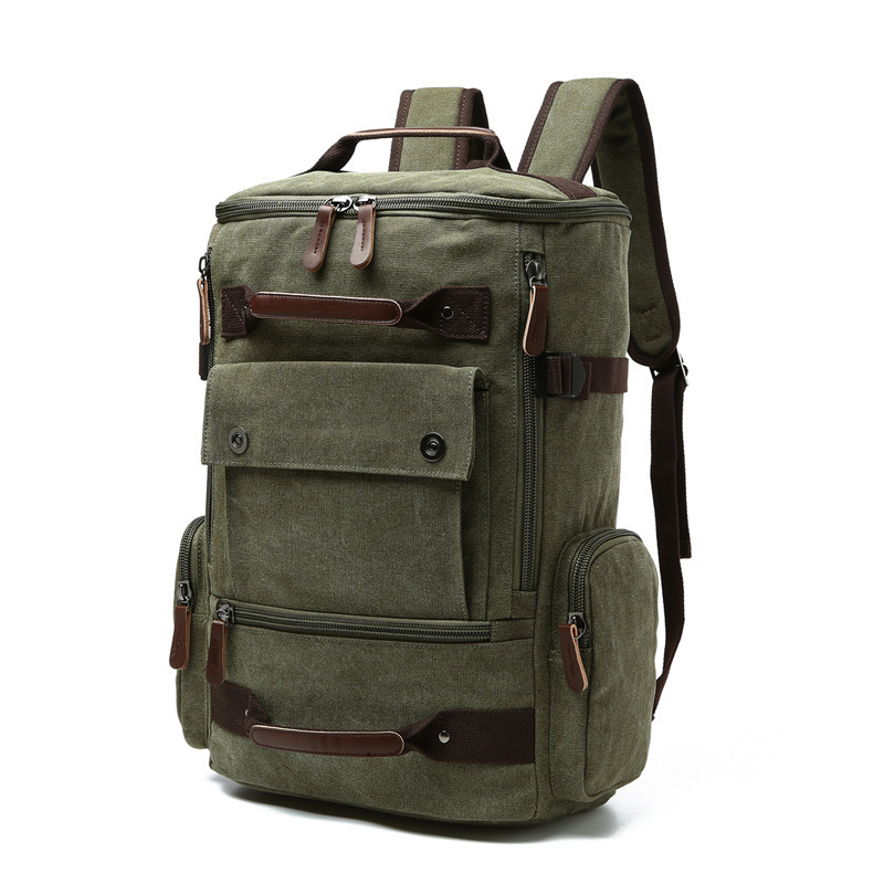 Hot sell custom 16oz canvas men rock climbing backpack vintage rucksack high quality durable leather hiking backpack bags 50L