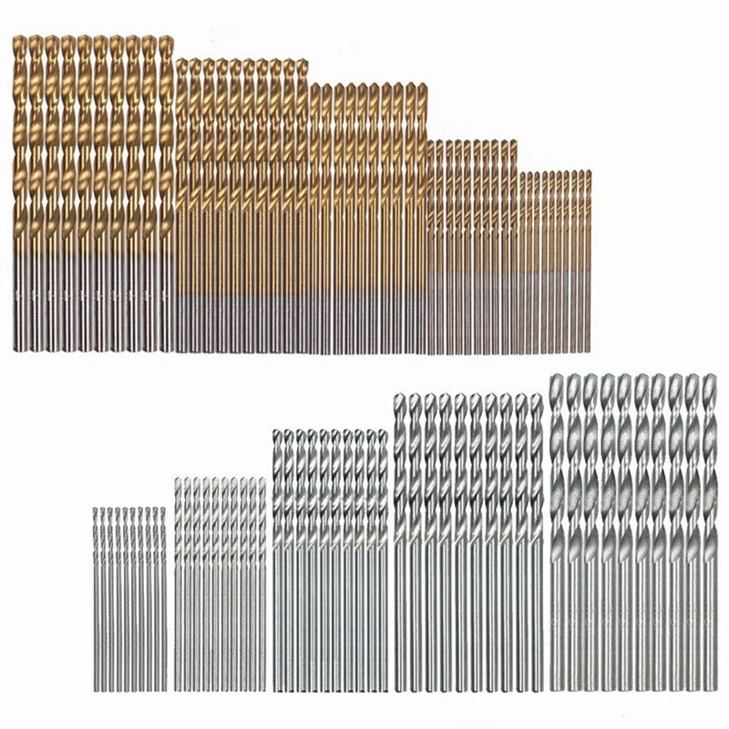 50pcs Titanium Coated Drill Bit High Speed Steel Straight Shank Twist Drill Bit Set 1 / 1.5 / 2 / 2.5 / 3mm