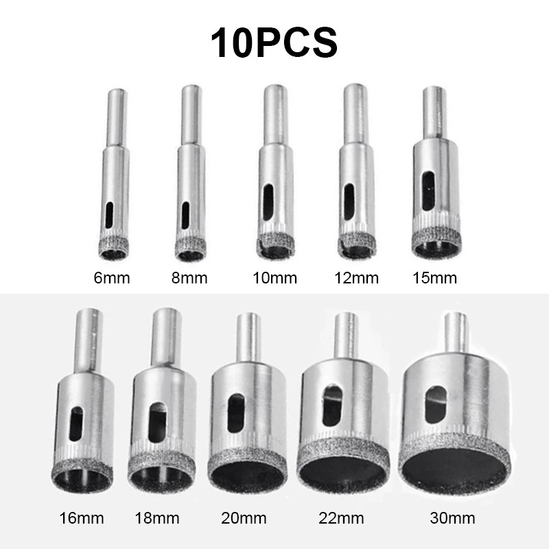 10pcs Diamond Coated Drill Bits Set Hole Saw Kit 6mm-30mm Tile Marble Glass Ceramic Drilling Bits