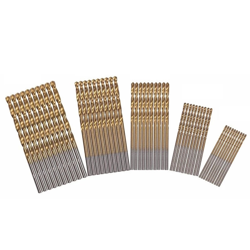 50pcs Titanium Coated Drill Bit High Speed Steel Straight Shank Twist Drill Bit Set 1 / 1.5 / 2 / 2.5 / 3mm