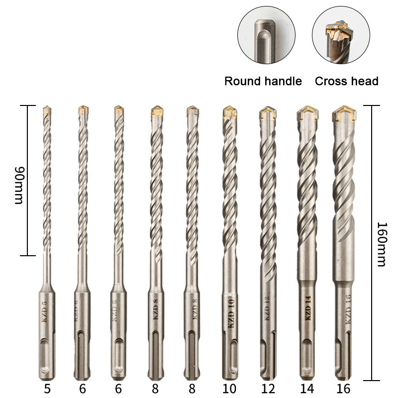 9pcs 5mm-16mm Drill Bit Cross Tips 4 Cutters 160mm Wall Brick Block Masonry Drilling Bits