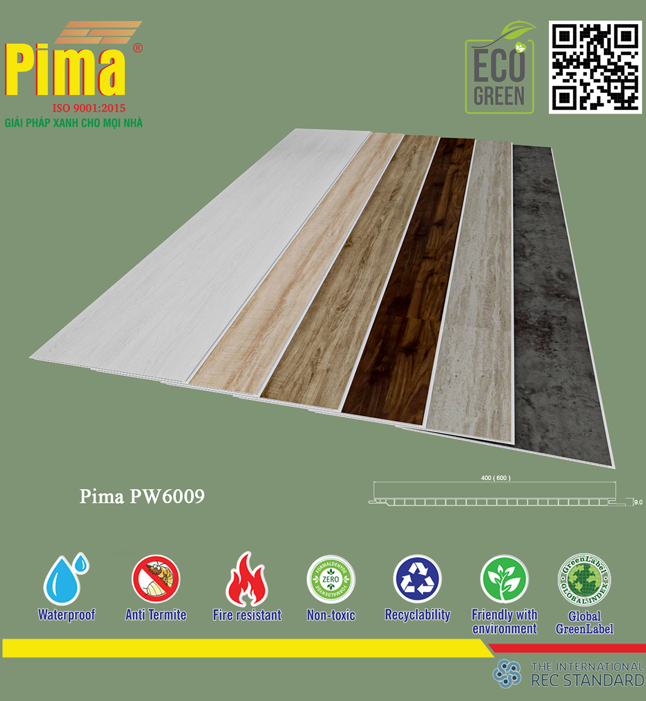 Top Seller High Quality Wood Stone grain Waterproof No formaldehyde  PVC Flat Wall Panel for Restaurant Decoration (Pima)