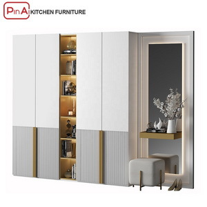 PINAI folding small mirror wood modern beds with white wardrobe walkin shoes closet