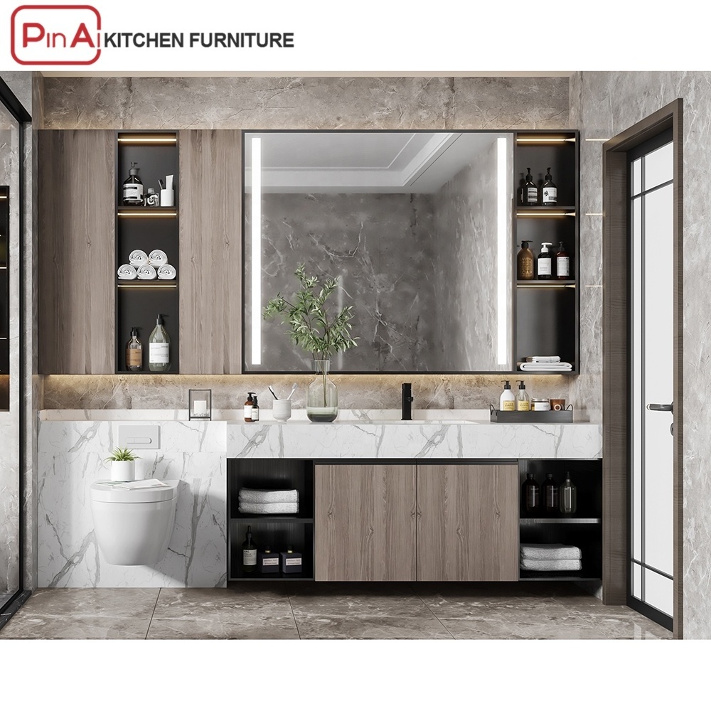 PINAI MDF waterproof modern mirror sink vanity bathroom cabinet